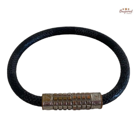 Authentic Louis Vuitton Black Damier Graphite Canvas Digit Silver Tone Bracelet - Picture 5 of 10